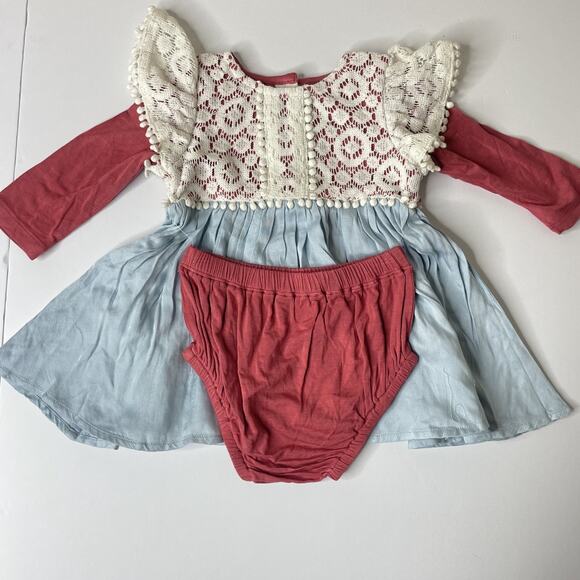 Mimi & Maggie Baby Girl Dress Set 12M Lace Crochet Boho Cottagecore Rare - Picture 2 of 6
